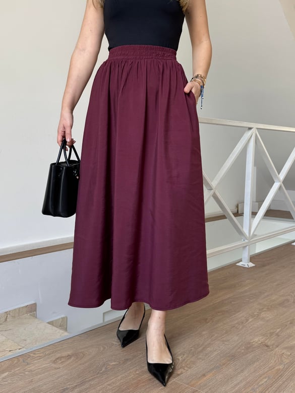 Beli Lastikli Tensel Maxi Etek - Bordo