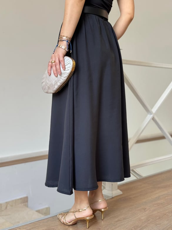 Beli Lastikli Tensel Maxi Etek - Siyah