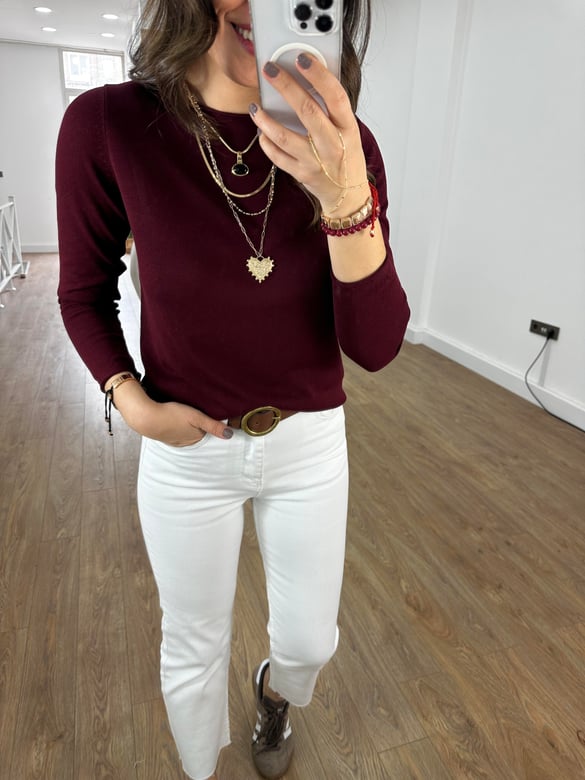 Bisiklet Yaka Basic Triko - Bordo