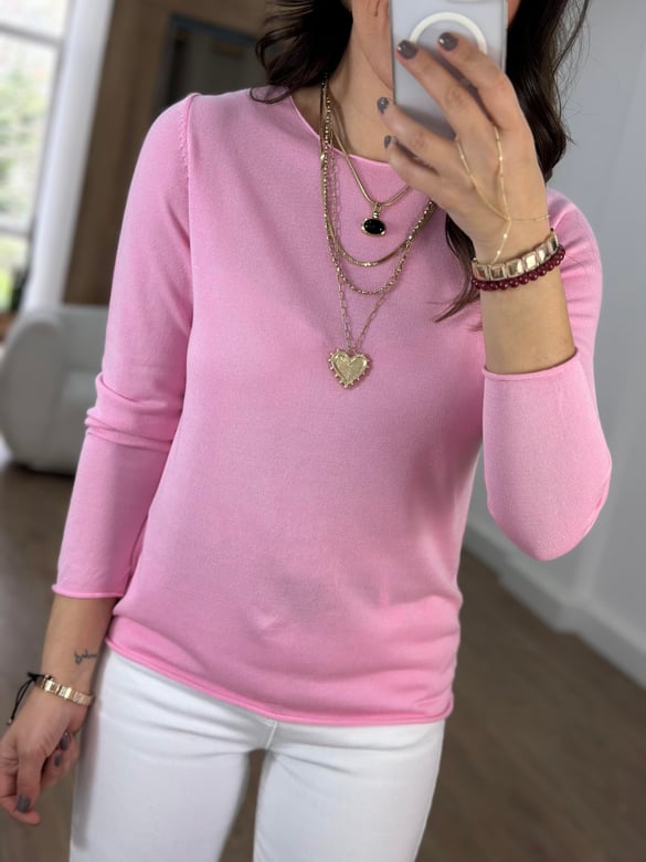Bisiklet Yaka Basic Triko - Pembe