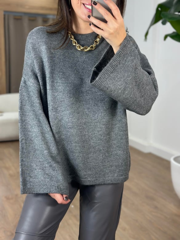 Bisiklet Yaka Oversize Yumoş Kazak - Antrasit