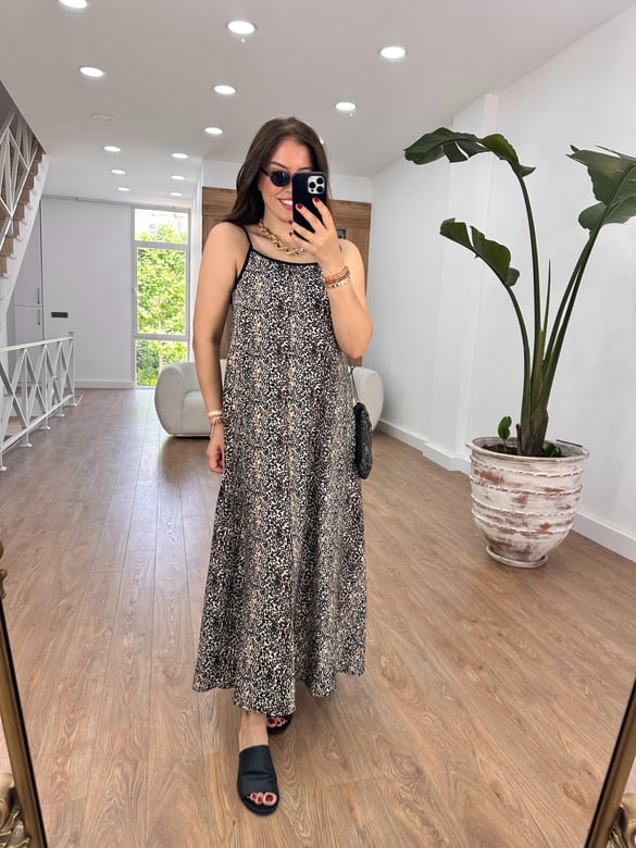 Biye Detaylı Leopar Elbise