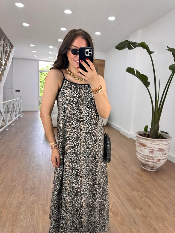 Biye Detaylı Leopar Elbise