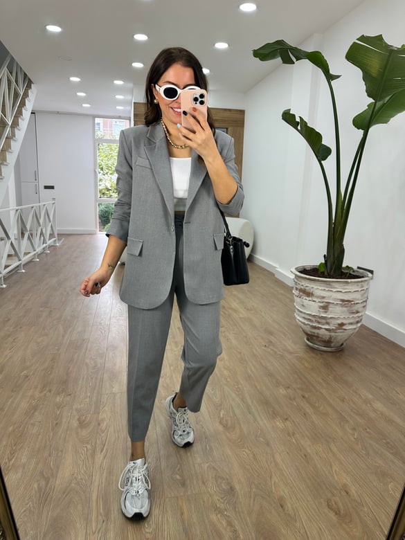 Blazer Ceketli Takım-Gri
