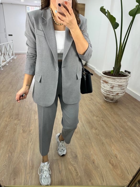 Blazer Ceketli Takım-Gri