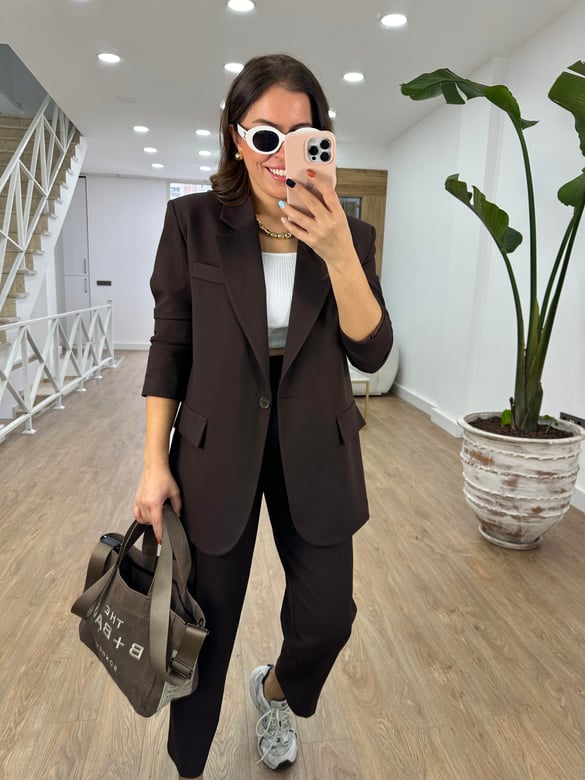 Blazer Ceketli Takım-Kahverengi