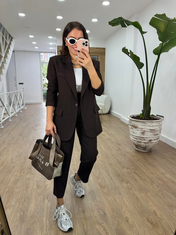 Blazer Ceketli Takım-Kahverengi