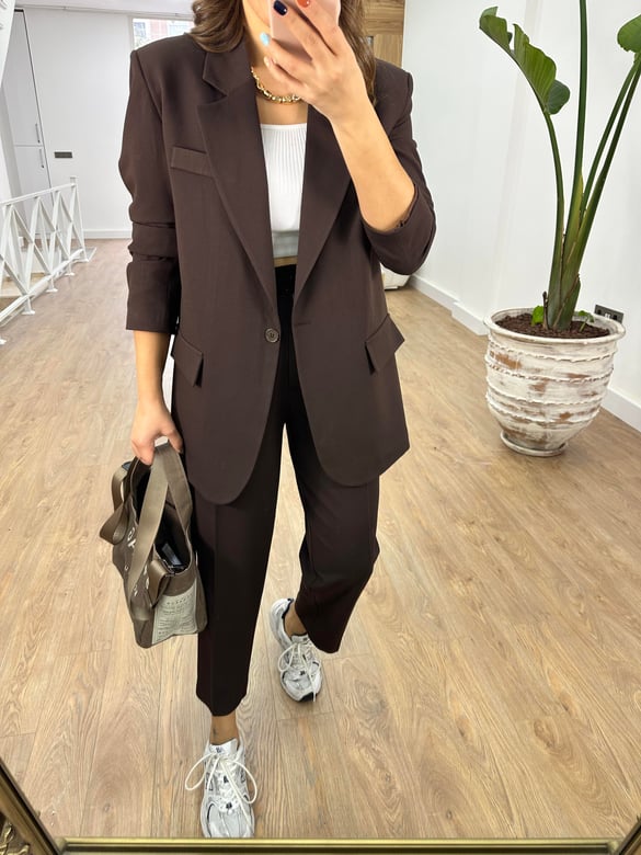 Blazer Ceketli Takım-Kahverengi