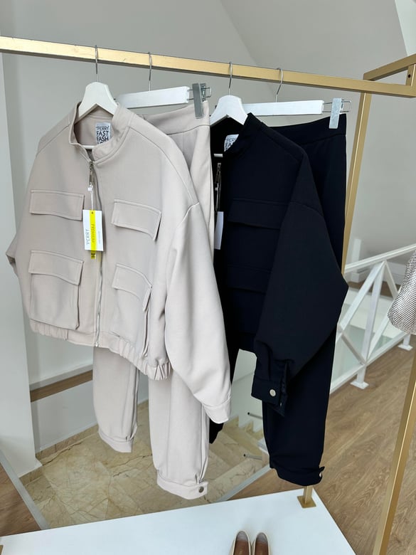 Bomber Ceketli Premium Takım-Siyah