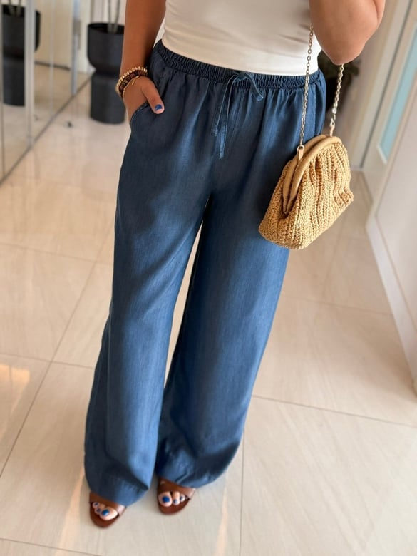 Beli Lastikli Tensel Denim Palazzo - Mavi