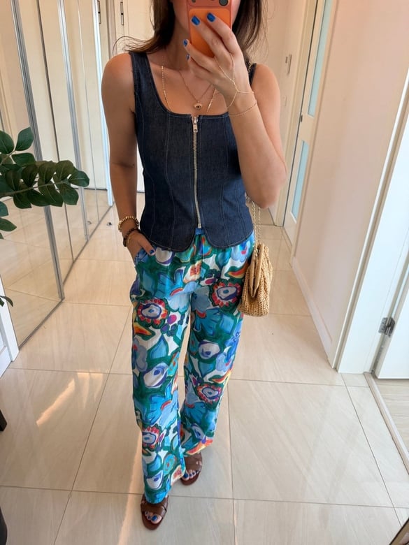 Beli Lastikli Renkli Vual Pantolon - Saks