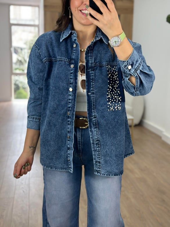 Çakım Taşlı Denim Ceket