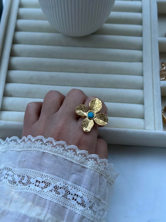 Çelik Ayarlanabilir Çiçek Tasarım Yüzük 3cm