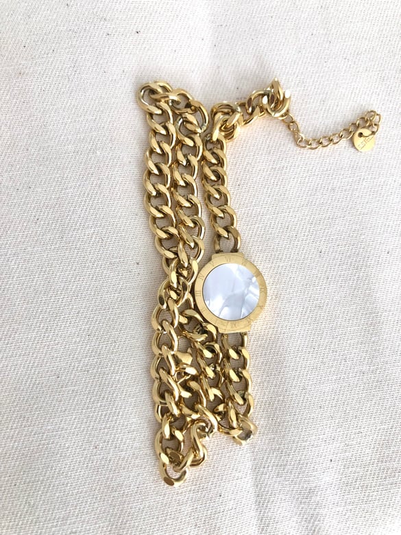 Çelik Gold Beyaz Taşlı Marka Model Kolye