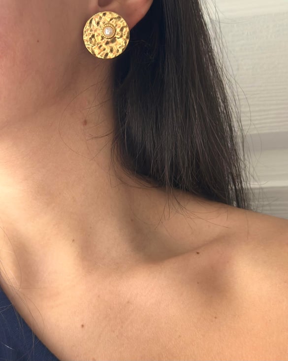 Çelik Gold İnci Detay Plaka Küpe 2cm