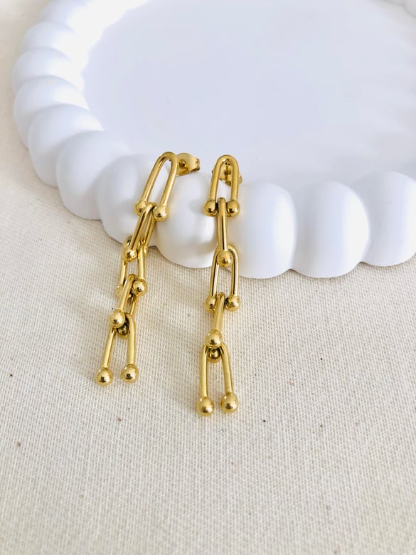Çelik Sıralı U Zincir Gold Küpe