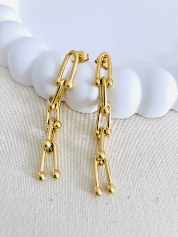 Çelik Sıralı U Zincir Gold Küpe