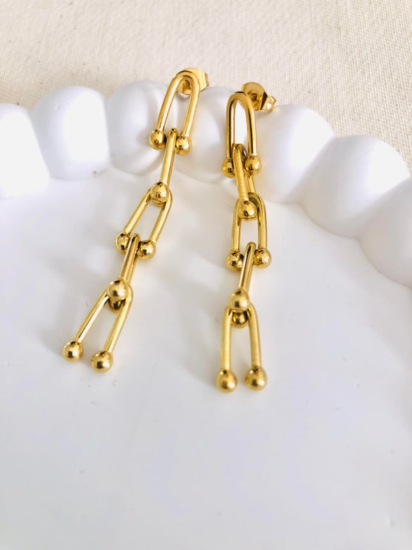 Çelik Sıralı U Zincir Gold Küpe
