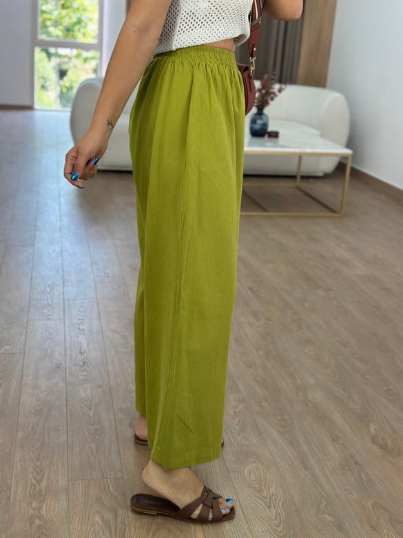 Cepli Beli Lastikli Bol Paça Pantolon Olive