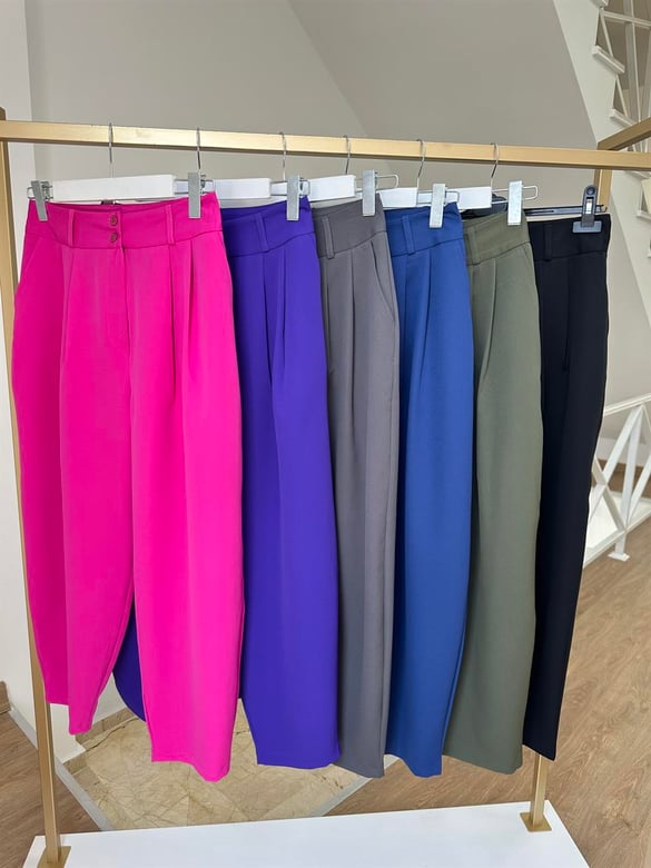 Çift Düğmeli Şalvar Kesim Pantolon-Fuşya