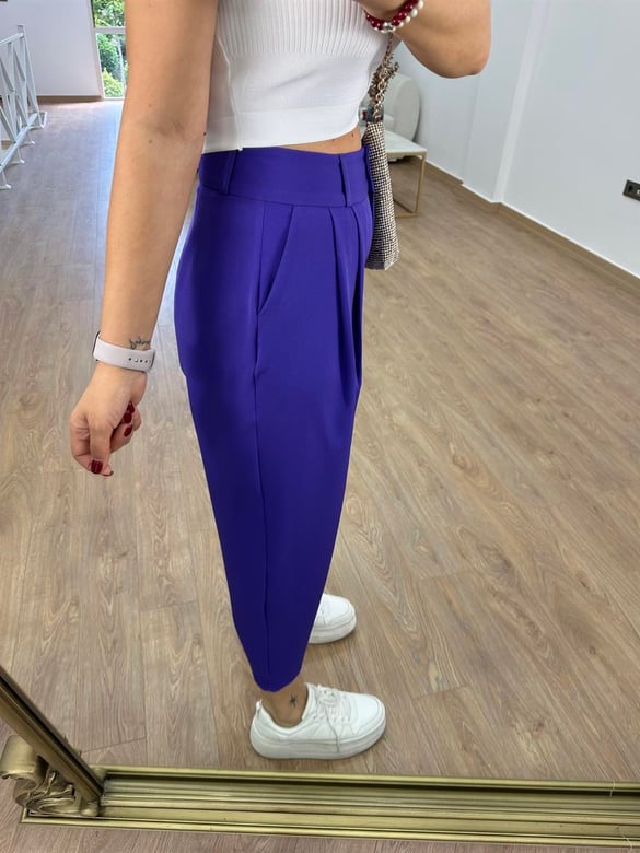 Çift Düğmeli Şalvar Kesim Pantolon-Mor