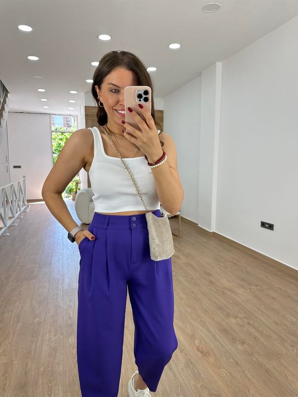 Çift Düğmeli Şalvar Kesim Pantolon-Mor