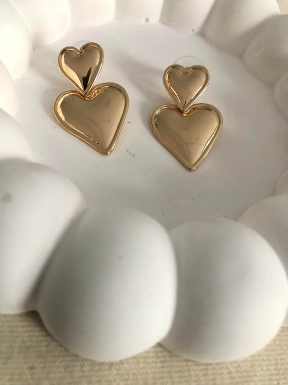 Çift Kalpli Gold Küpe