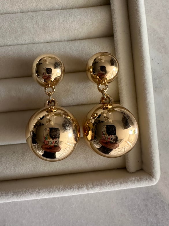 Çift Topçuklu Gold Küpe