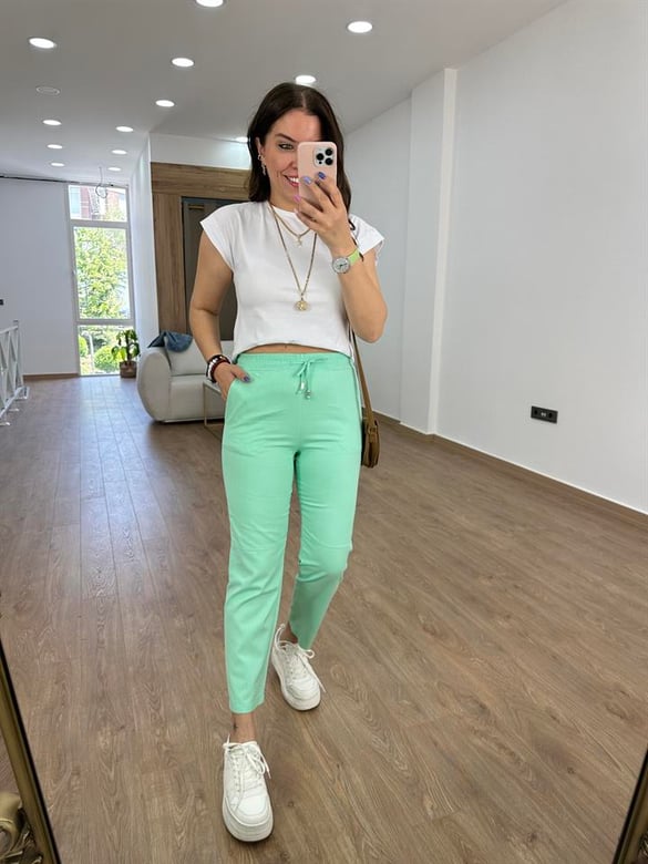 Çımalı Gabardin Pantolon-Mint Yeşili