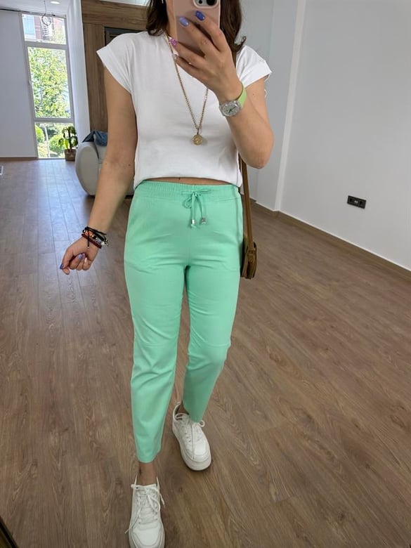 Çımalı Gabardin Pantolon-Mint Yeşili