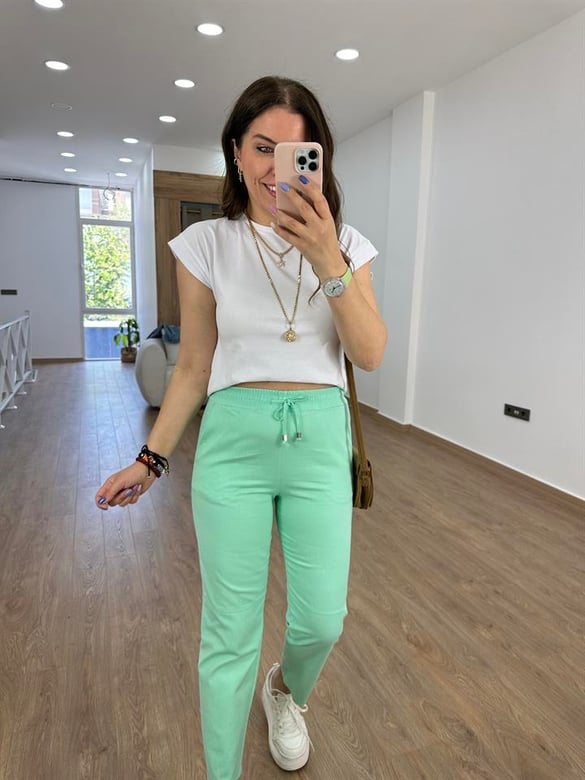 Çımalı Gabardin Pantolon-Mint Yeşili