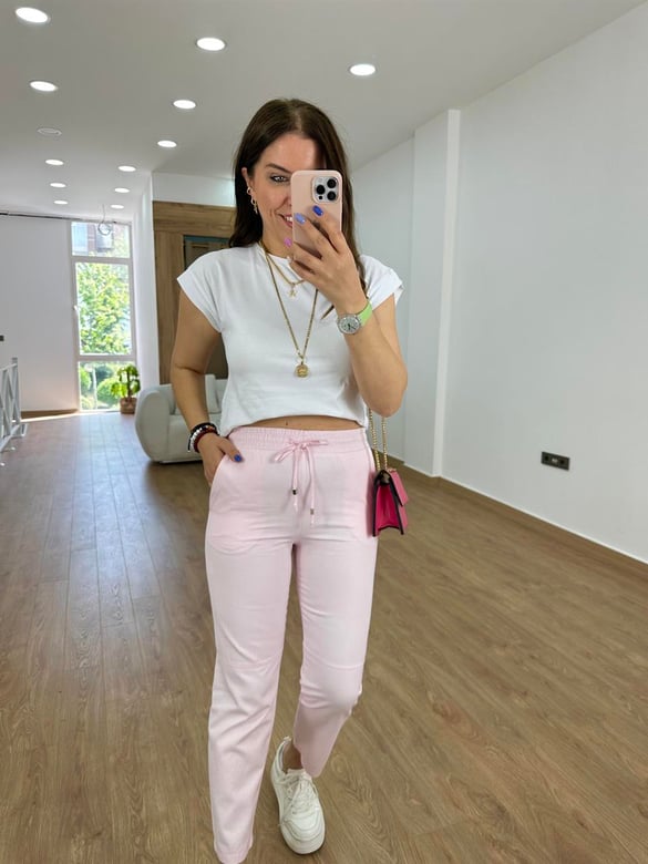 Çımalı Gabardin Pantolon-Pembe