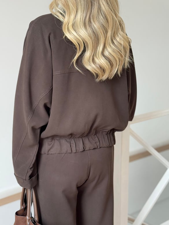 Çıtçıtlı Bomber Ceket Pantolon Takım - Kahverengi