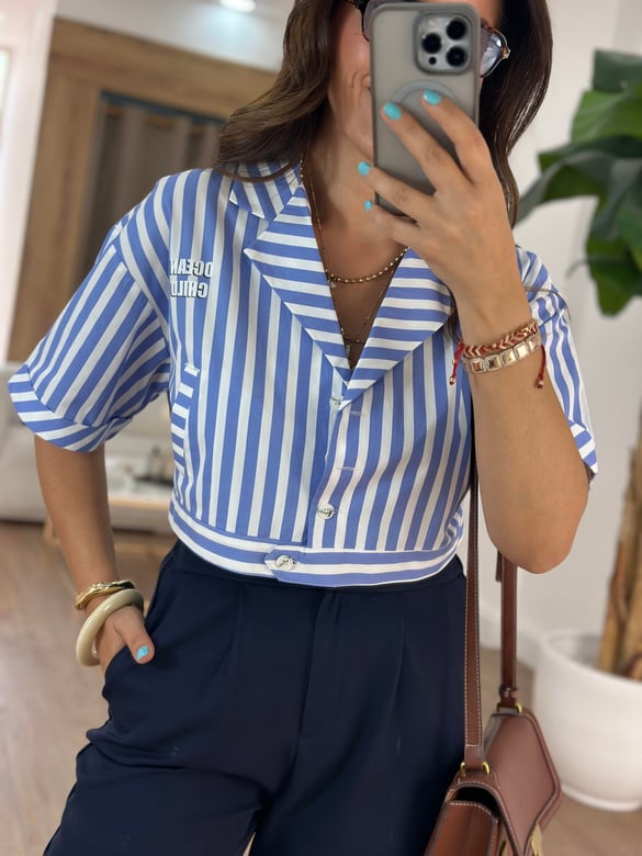 Çizgili Crop Gömlek 