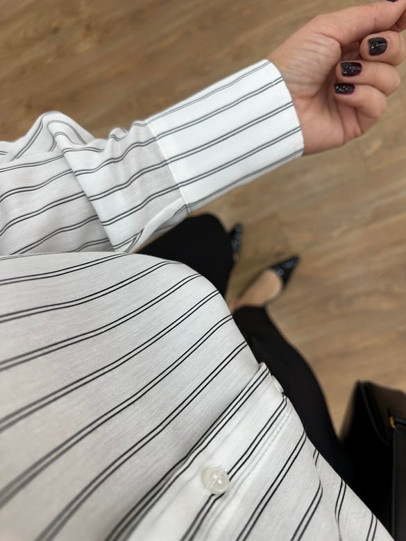Çizgili Oversize Gömlek - Beyaz
