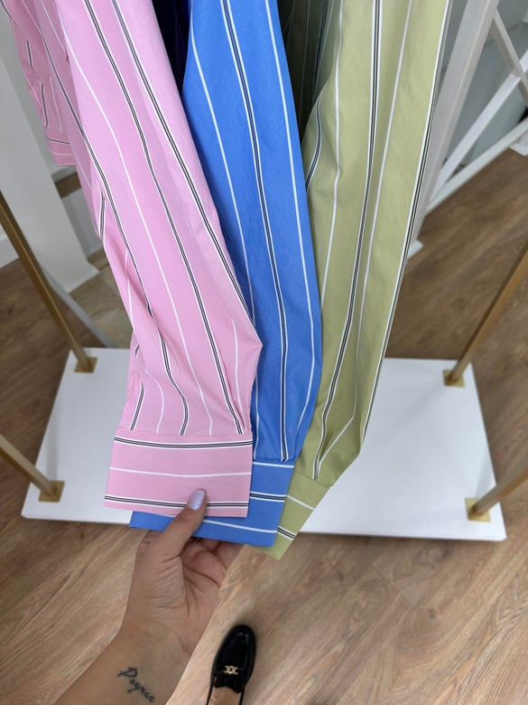 Çizgili Oversize Gömlek-Yeşil