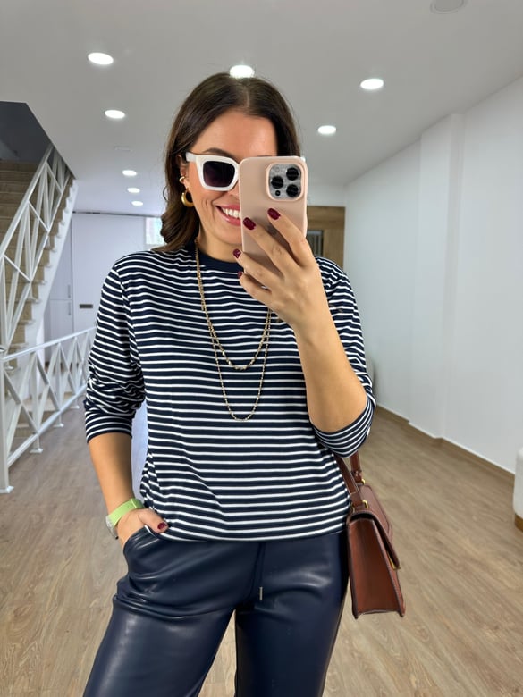 Çizgili Salaş Sweatshirt-Lacivert
