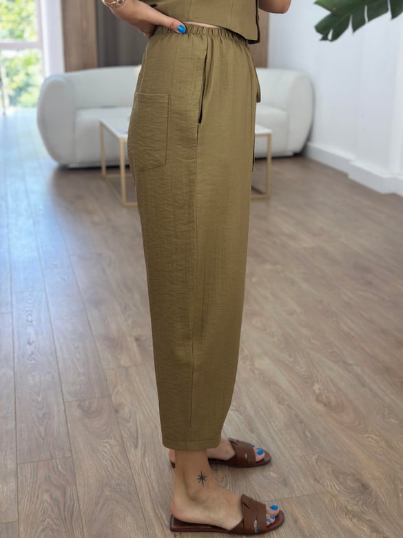 %100 Cotton Yelekli Pantolon Takım - Koyu Haki