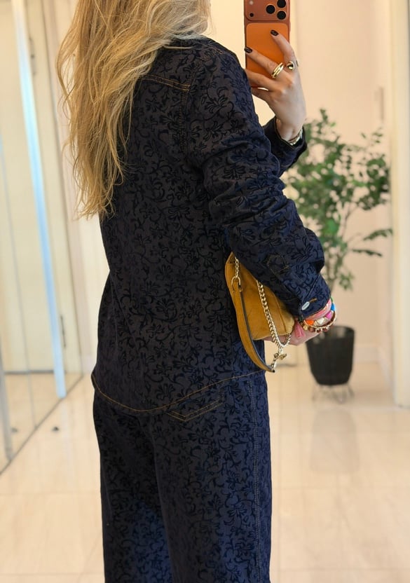 Orijinal Marka Jakar Dokuma Detaylı Denim Takım - Lacivert 