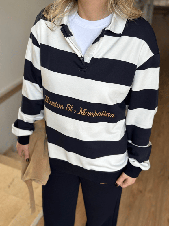 Çizgili Sweatshirt Eşofman Takım - Lacivert