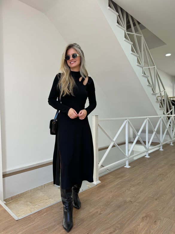 Damla Dekolteli Tasarım Çan Elbise