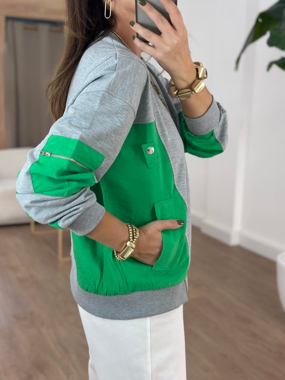 Dekoratif Yaka Garnili Sweatshirt - Yeşil