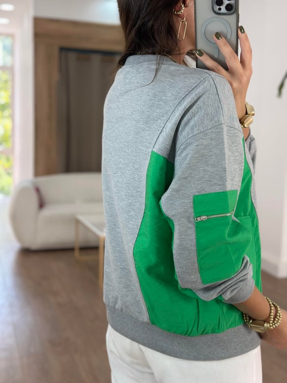 Dekoratif Yaka Garnili Sweatshirt - Yeşil