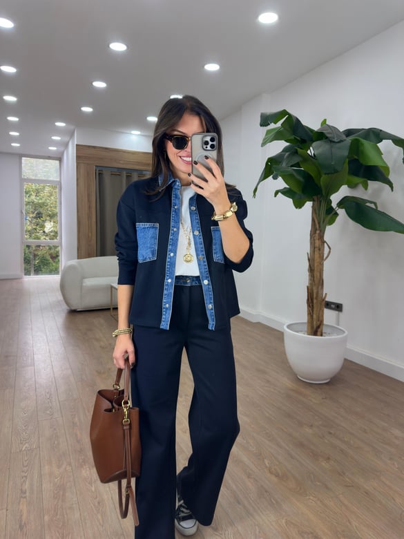 Denim Garnili Pantolon Ceket Takım 