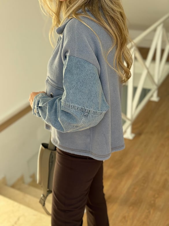 Denim Polar Mix Ceket - Mavi
