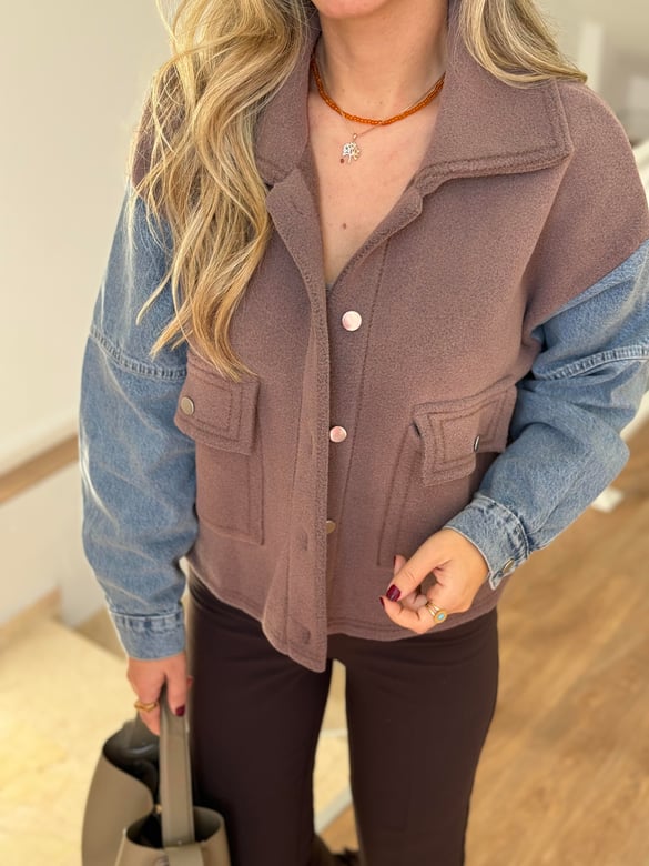 Denim Polar Mix Ceket - Vizon