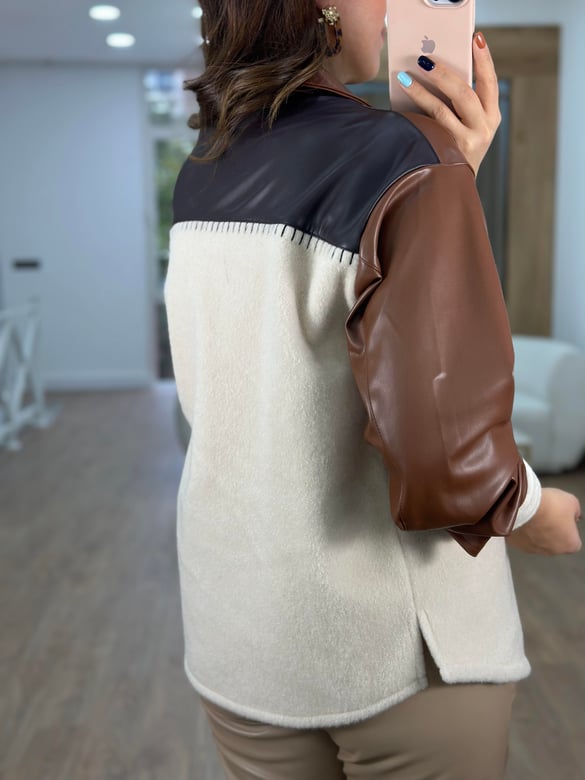 Deri Garnili Kaşe Patchwork Ceket