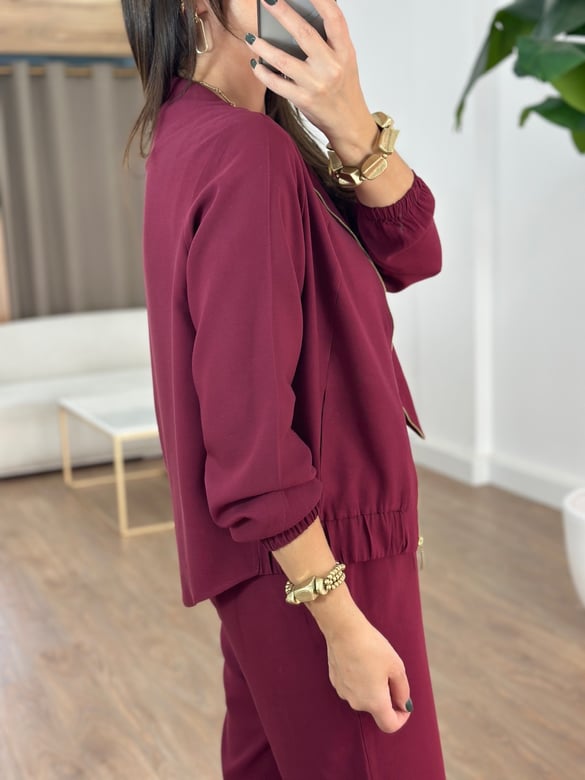 Fermuarlı Pantolon Ceket Takım - Bordo