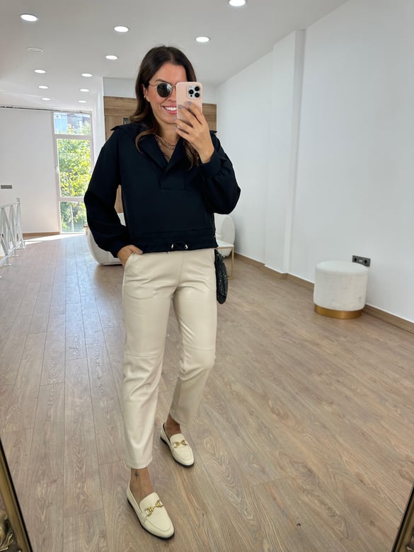 Dik Yaka Beli Lastikli Sweat - Siyah
