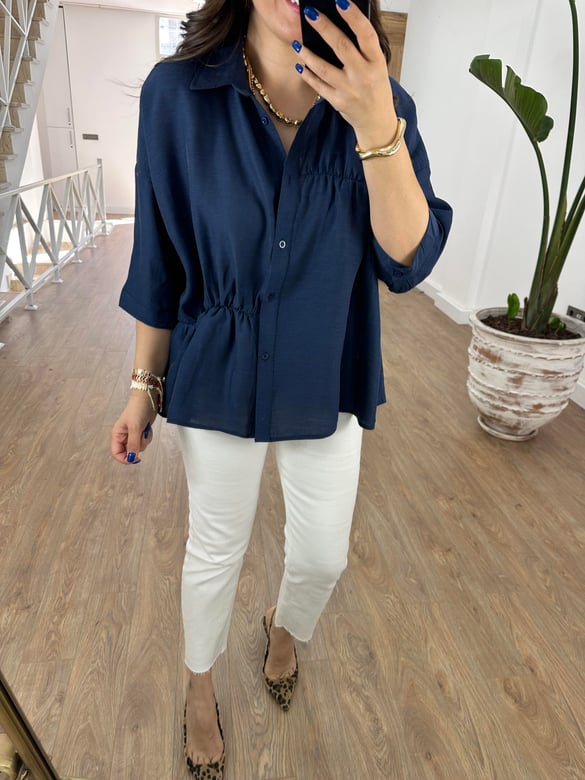 Dikiş Detaylı Oversize Gömlek-Lacivert